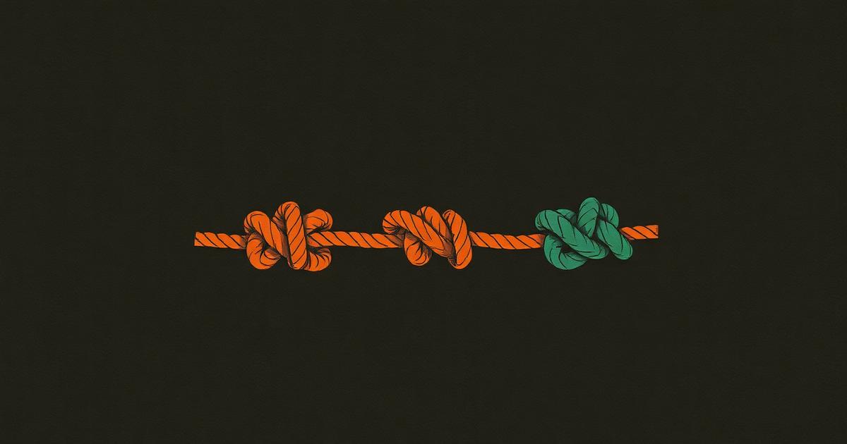 Four rope knots tied differently, representing four attachment patterns