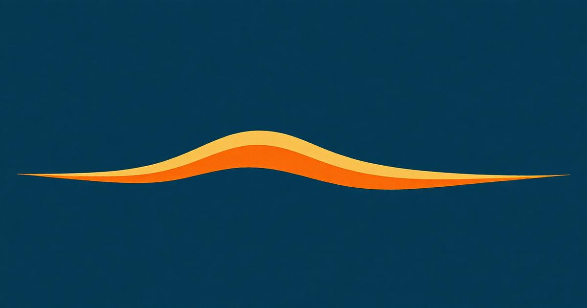An ochre wave line flattening into calm on a deep ink background